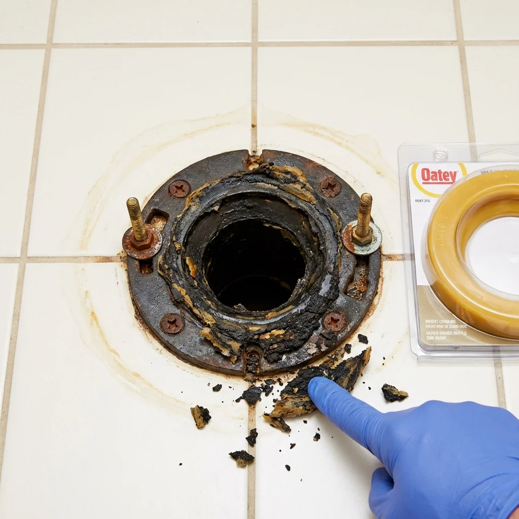 Failed wax ring showing water seepage at the base of a toilet in a Winter Park, FL home